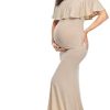 Glampunch Womens Off Shoulder Maternity Dress Ruffles Elegant Slim Gowns Fit Maxi