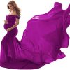 Women Maternity Off Shoulder Mermaid Chiffon Gown V Neck Elegant Fit Long Maxi