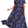 YESNO Women Casual Loose Bohemian Floral Dress with Pockets Short Sleeve Long Maxi