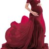 JustVH Maternity Off Shoulder Mermaid Chiffon Gown Maxi Photography Dress for Baby