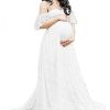 Maternity Off Shoulder Ruffle Sleeve Lace Women's Gown Maxi Photography Dress