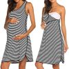 Ekouaer Women's Maternity Sleeveless Dress Striped Nightgown Pregnancy Gown for