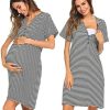 Ekouaer Women Short Sleeve Nightgown Striped Nursing Nightgown Breastfeeding Sleep