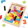 Coogam Wooden Blocks Puzzle Brain Teasers Toy Tangram Jigsaw Intelligence Colorful 3D