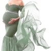 COSYOU Maternity Dress for Photoshoot Flowy Long Mermaid Chiffon Train Tube Top Maxi