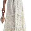 PHISOCKAT Women's Summer Boho Floral Print Midi Dress with Lace Square Neck Flowy