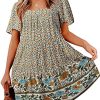MITILLY Women's Summer Boho Floral Print Square Neck Ruffle Sleeve Loose Casual Short