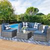 Shintenchi 5 Pieces Outdoor Patio Sectional Sofa Couch, Silver Gray PE Wicker