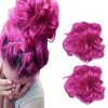 Observe Your Hair Color Outdoors！iLUU Hot Pink Fashion Color Messy Hair Bun Chignons
