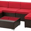 U-MAX 7 Pieces Outdoor Patio Furniture Set, All Weather Brown PE Rattan Wicker Sofa