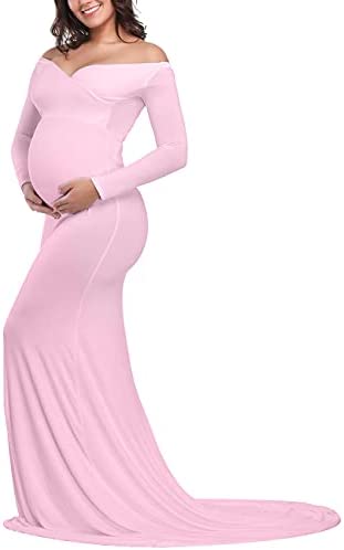 JustVH Maternity Elegant Fitted Maternity Gown Long Sleeve Cross-Front V Neck Slim