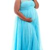 Women Off Shoulder Long Sleeve Maternity Dress Tulle Elegant Slim Fit Gown Baby