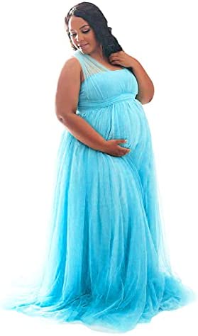 Women Off Shoulder Long Sleeve Maternity Dress Tulle Elegant Slim Fit Gown Baby