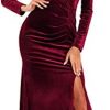 Ababalaya Long Sleeve Wrap Velvet Long Formal Dresses Cocktail Dress, Burgundy, M