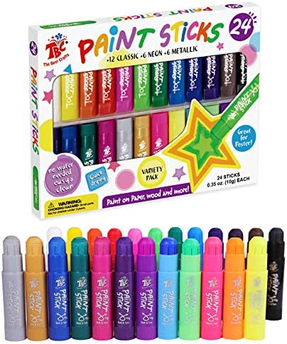 TBC The Best Crafts Tempera Paint Sticks, 24 Classic Colors, Solid Paint Sticks for