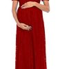 ZIUMUDY Off Shoulder Lace Floral Maternity Gown for Photography Maxi Short Sleeve