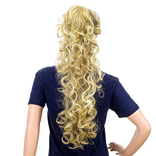 SWACC 24-Inch Long Messy Curls Claw Clip Ponytail Extensions Synthetic Clip in