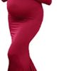 OQC Women's Elegant Fitted Maternity Gown Cross V Neck Ruched Long Sleeve Maxi