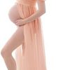JustVH Maternity Dresses for Photoshoot Off Shoulder Chiffon Lace Gown Split Front