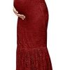 ZIUMUDY Womens Off Shoulder Short Sleeve V Neck Lace Maternity Gown Maxi Photography