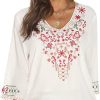 AK Women's Boho Embroidered Tops 3/4 Sleeve Mexican Peasant Shirts Bohemian Loose