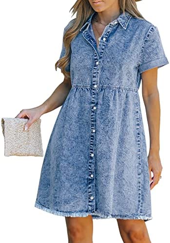 Lookbook Store Denim Dress for Women Jean Western Short Button Down Shirt Dresses