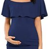 Jezero Women's Maternity Dress Off Shoulder Ruffle Sleeveless Bodycon Dress for Baby