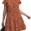 KIRUNDO Summer Women’s Ruffle Mini Dress Short Sleeves Leopard Floral Round Neck