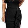 Knitee Women's Deep-V Neck Ruffle Sleeves Cocktail Party Pencil Slit Formal Dress