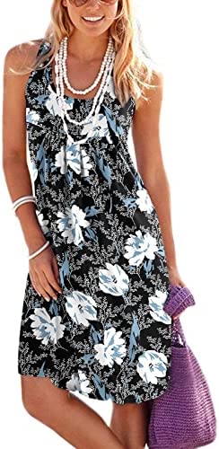 Jouica Women's Casual Summer Tank Sleeveless Knee Length Pleated Sun Dresses with