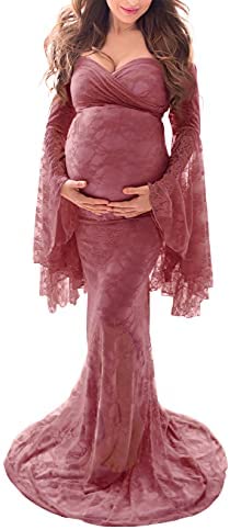 Saslax Off Shoulder Lace Maternity Dress for Photography Maxi Maternity Props Dresses