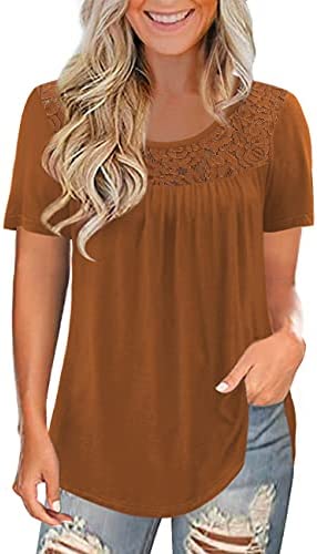 LETDIOSTO Women's Plus Size Tops Casual Blouse Short Sleeve Lace Tunic Tops Fit