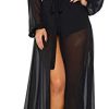 Pink Queen Women's Long Sleeve Flowy Maxi Bathing Suit Swimsuit Tie Front Robe Cover