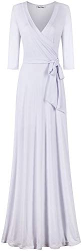 Bon Rosy Women's #MadeInUSA 3/4 Sleeve V-Neck Solid Maxi Wrap Dress Plus