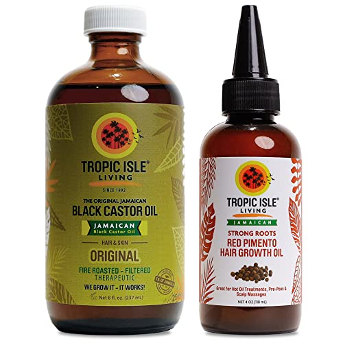 Tropic Isle Living Jamaican Black Castor Oil 8oz & Strong Roots Red Pimento Hair