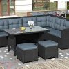 Merax 6 Pieces Patio Conversation Sets Outdoor Sectional Sofa with Glass Table,