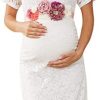 guruixu Floral Lace Maternity Bodycon Dress, White Maternity Dress for Baby Shower