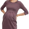 LaClef Women's Knee Length Midi Maternity Dress with Front Pleat - 3/4 Sleeve