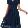 ADEWEL Women's Vintage Floral Lace Cocktail Party Dress Fit and Flare Prom Dress Midi