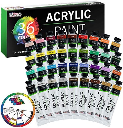 U.S. Art Supply Professional 36 Color Set of Acrylic Paint in Large 18ml Tubes - Rich