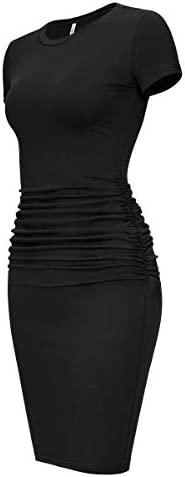 Laughido Women's Short Sleeve Ruched Sundress Knee Length Casual Bodycon T Shirt