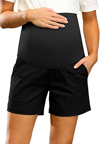 Maacie Women's Maternity High Waist Shorts Pregnancy Casual Shorts with Pockets