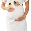 guruixu Floral Lace Maternity Bodycon Dress, White Maternity Dress for Baby Shower
