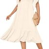 PYGFEMR Women's Summer Tiered Dress Smocked Flutter Short Sleeve V Neck Midi Dresses