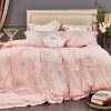 KTUCN 4/6 Pcs Egyptian Cotton Bedding Sets, Princess Pink Bed Set Double King Size