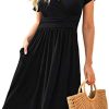 LILBETTER Women's Summer Casual Short Sleeve V-Neck Short Party Dress with Pockets