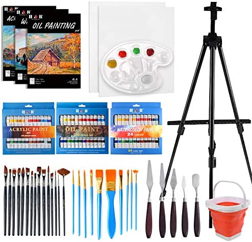H&B 108pc Painting Kit, Craft Kits for Adults with Aluminum Easels,Professional