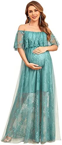 Ever-Pretty Women's Off Shoulder Lace Short Ruffle Sleeves Tulle Maxi Maternity Party