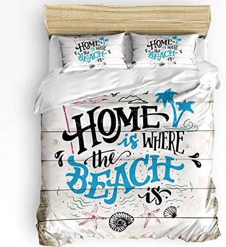 Duvet Cover Microfiber Comforters Full Size and 2 Pillow Sham Home is Where The Beach