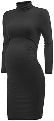 abkylie Turtleneck & Long Sleeve Maternity Bodycon Dress with Side Ruched for Daily